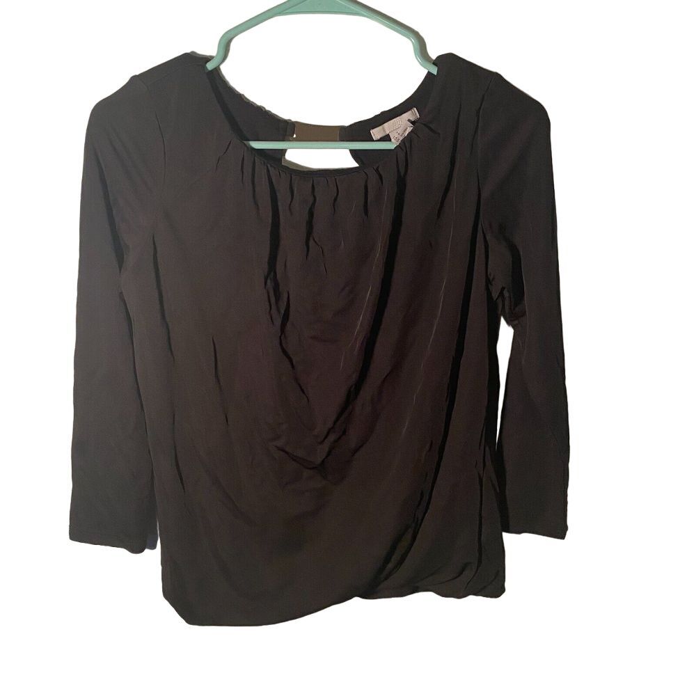 H&M Satin Top Blouse Black With Gold Accessory Buckle
